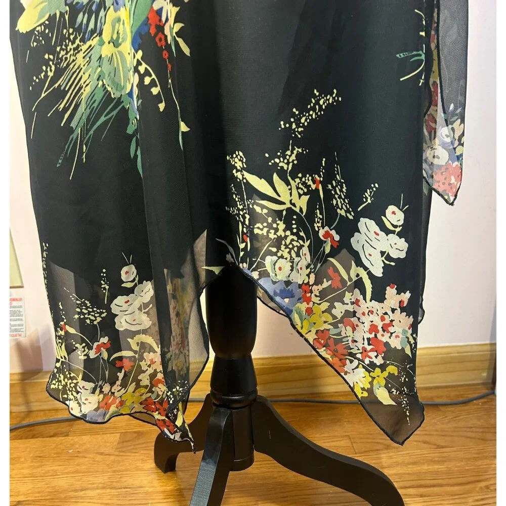 Dress Sz 6 Black Floral Asymmetrical Hem Drop Waist Whimsy Fairy Romantic - Picture 5 of 10
